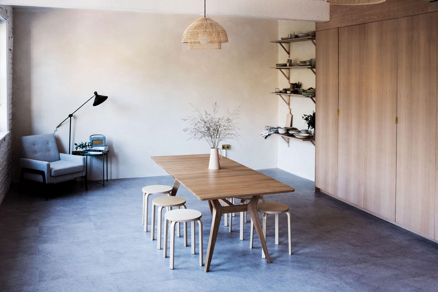 Oak ply and brass edge pull handles in our Narroway kitchen