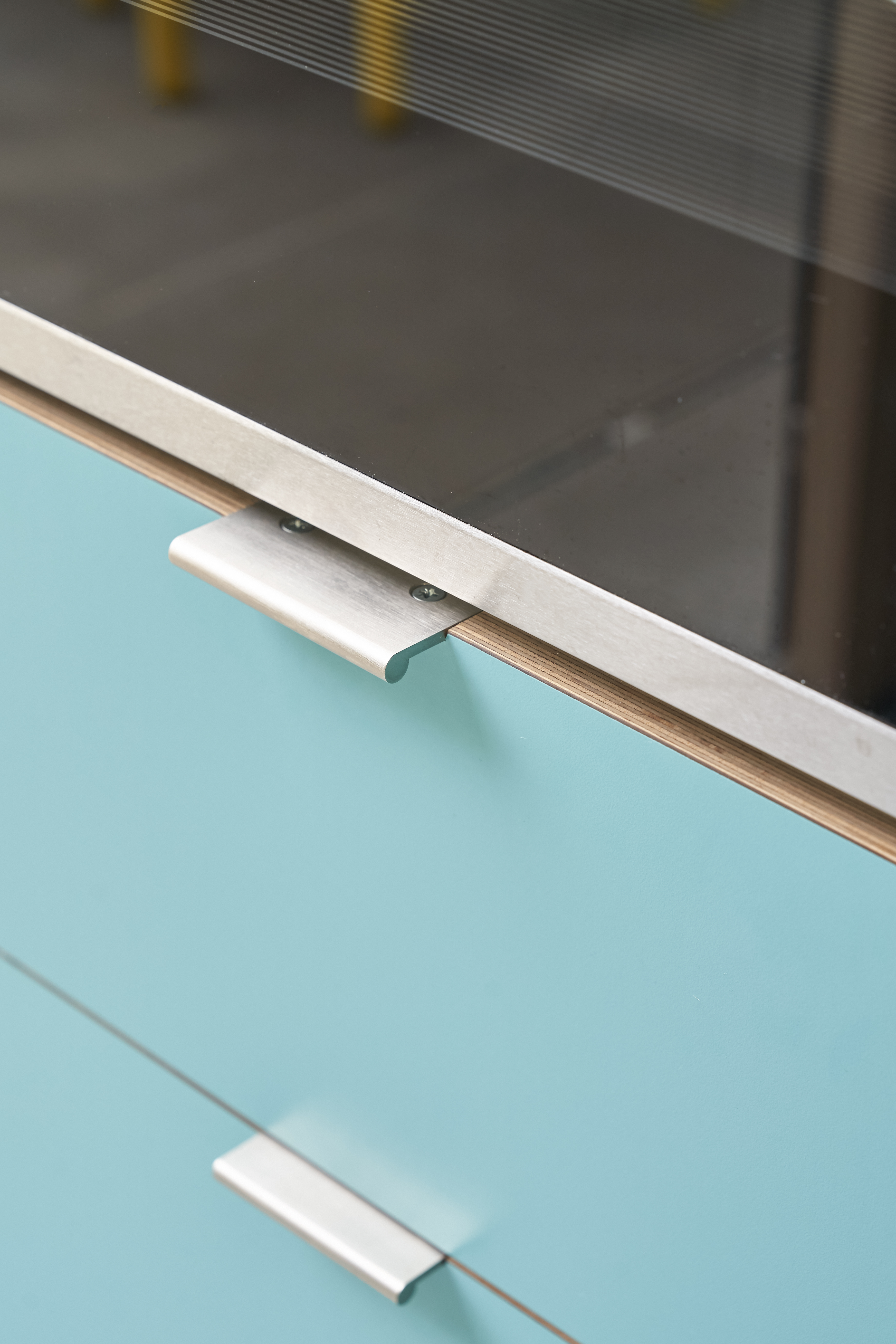 Plykea Formica Maui fronts with satin nickel edge pull handles