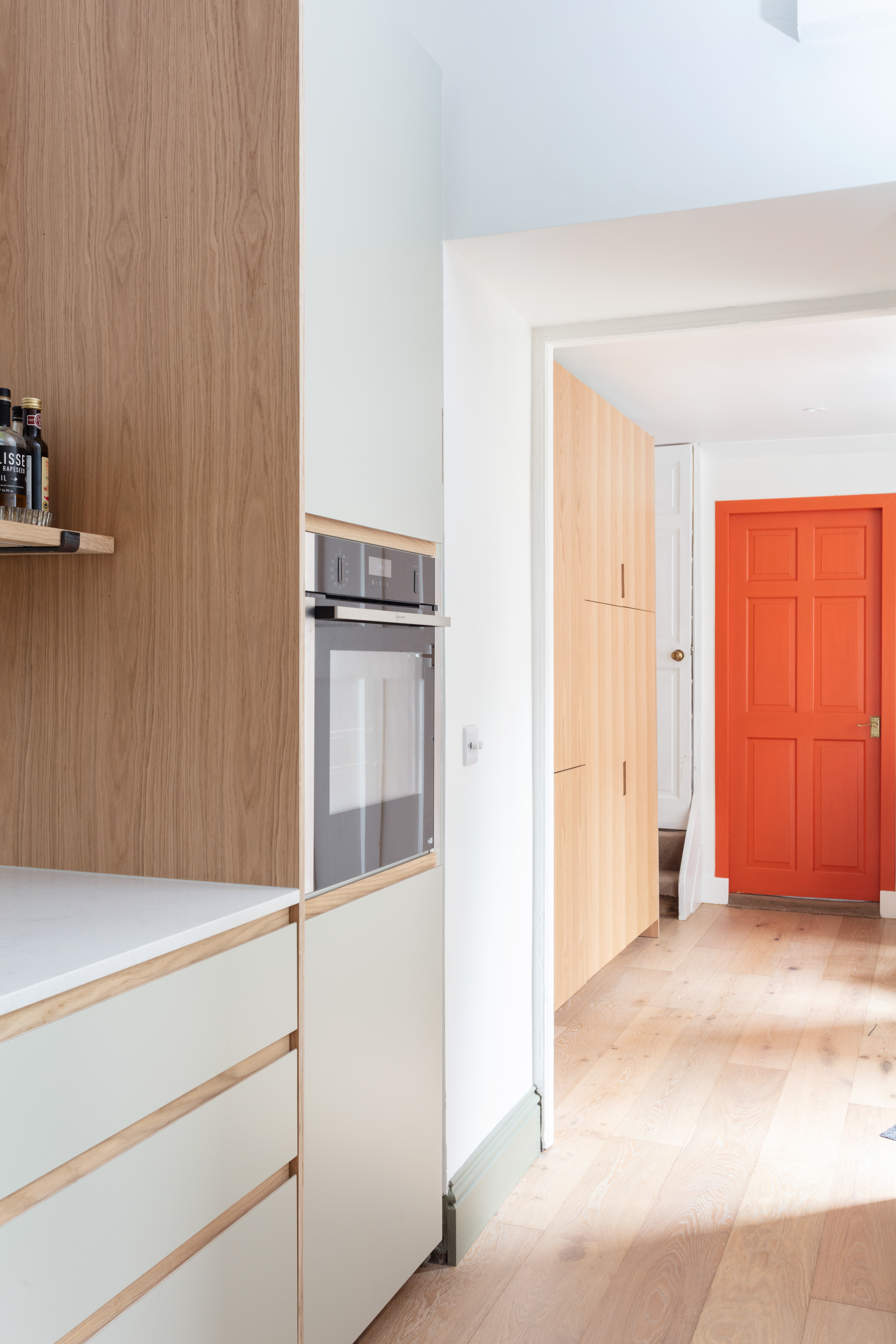 Plykea Formica Seed kitchen fronts with a J-Profile handle