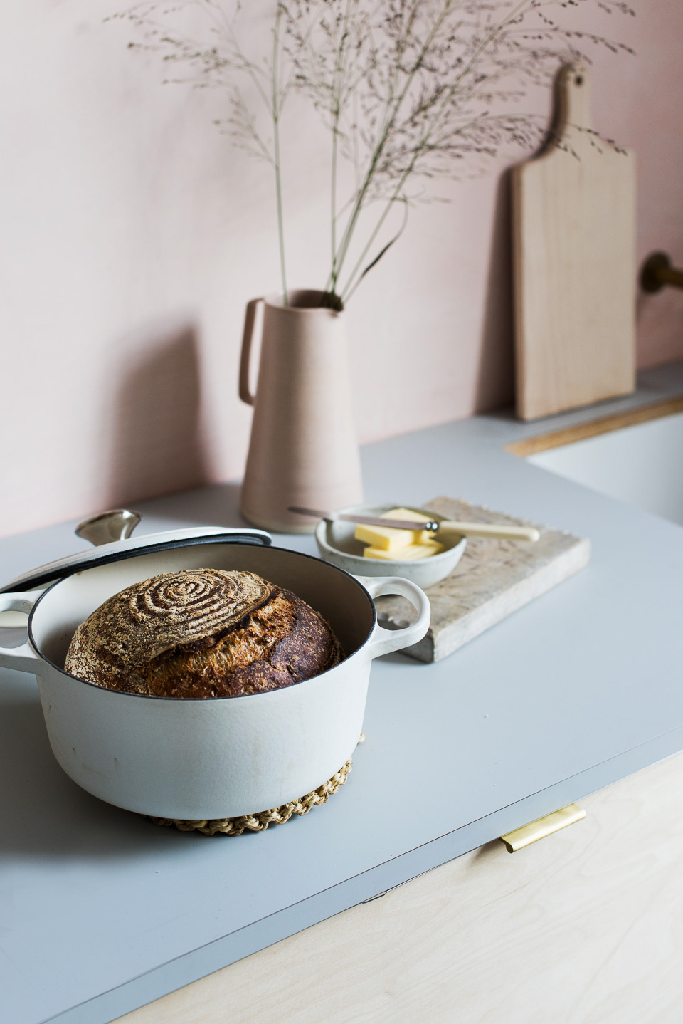 Birch ply and brass edge pull handles in our Narroway kitchen