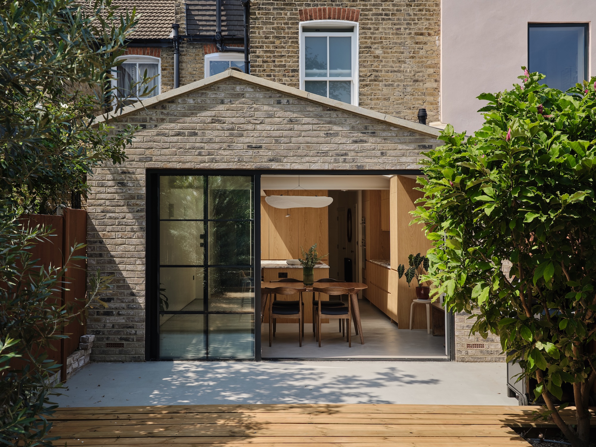 Plykea kitchen in kitchen extension - external view