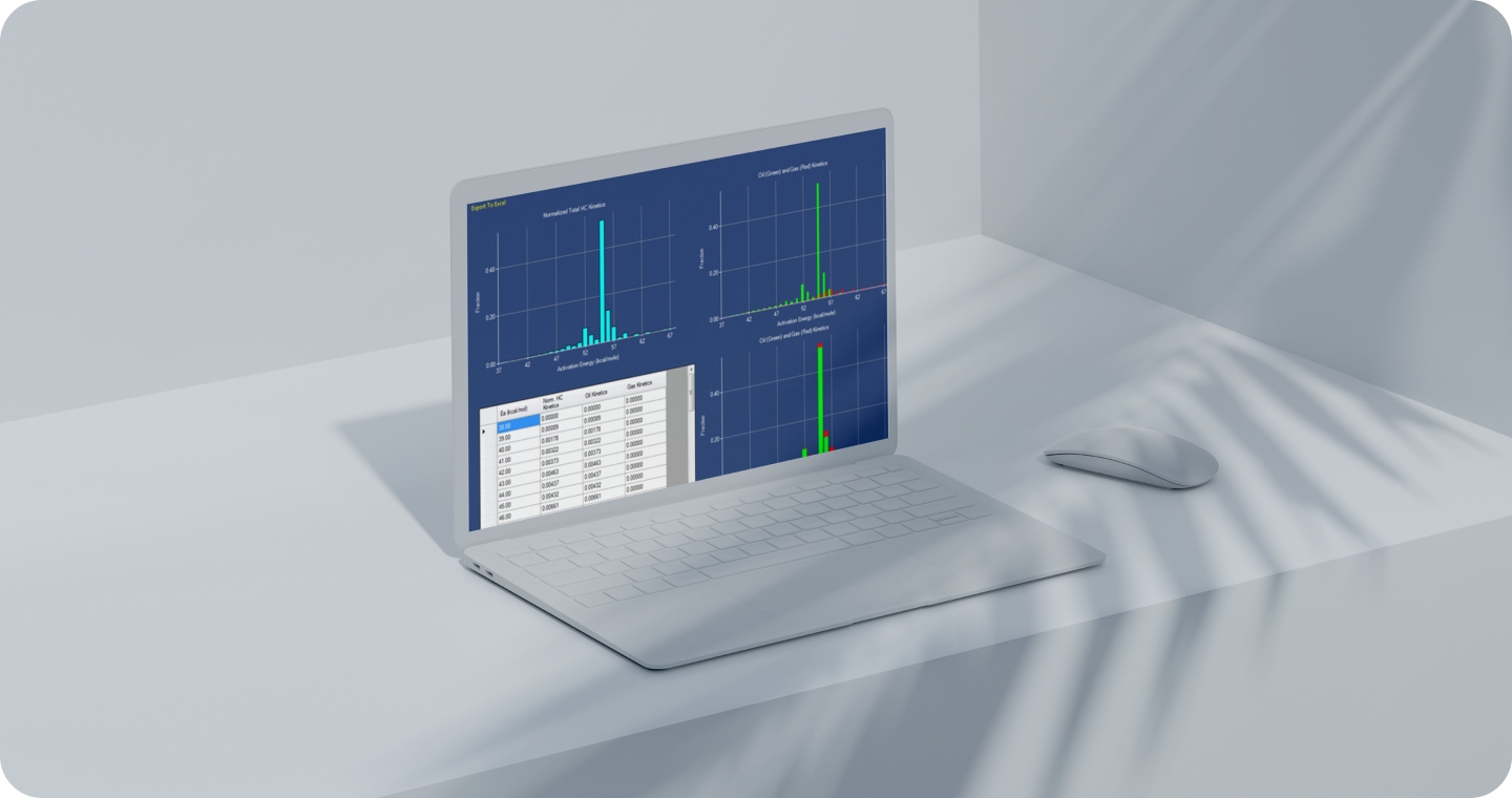 A laptop and a mouse showing bar chart graphs