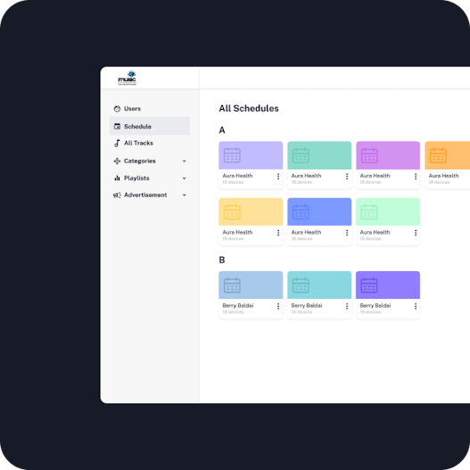 An application screen showing a dashboard of schedules