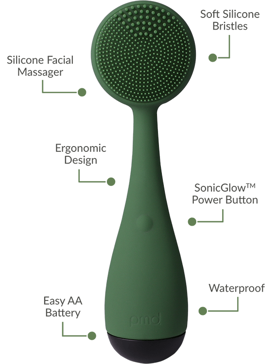 Silicone Facial Massager, Ergonomic Design, Easy AA Battery, Soft Silicone Bristles, SonicGlow Power Button, Waterproof