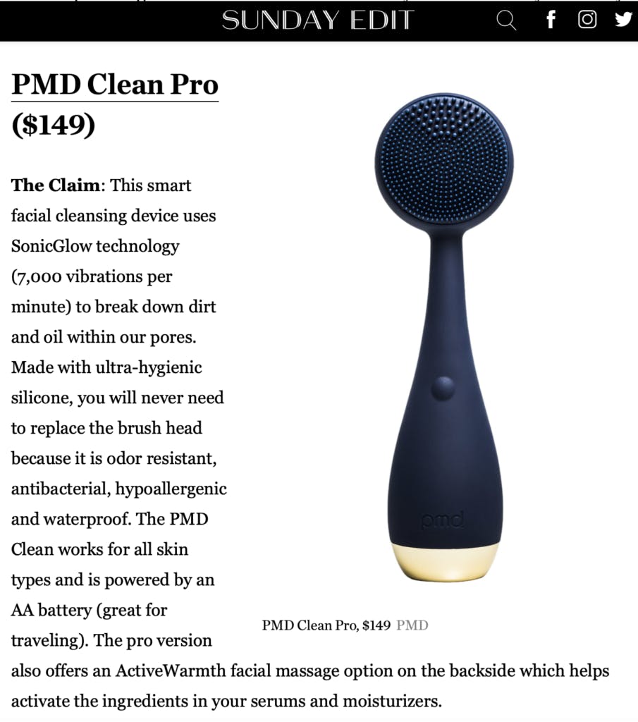The PMD Clean Pro featured in Sunday Riley