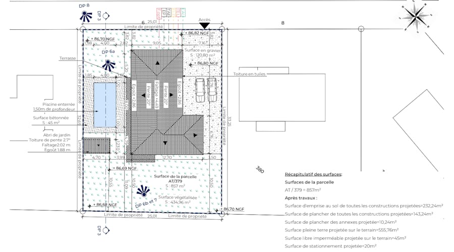 Plan de masse projeté déclaration préalable abri de jardin Algar