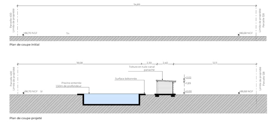 Plan de coupe déclaration préalable abri de jardin Algar