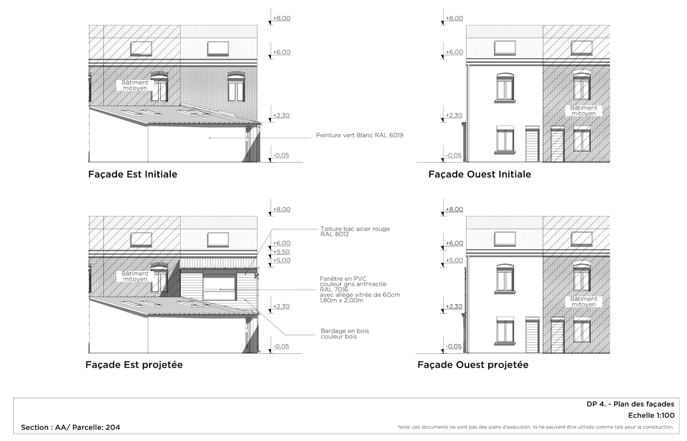 Plan des façades et des toitures Algar - Façades Est et Ouest