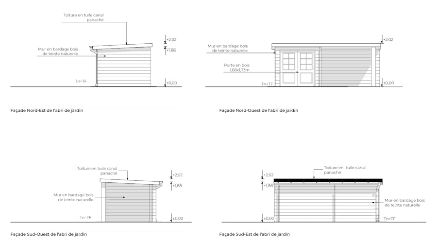 Plan des façades déclaration préalable abri de jardin Algar