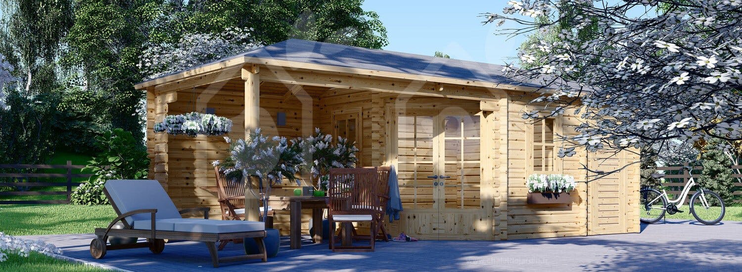 abri de jardin en bois avec auvent et terrasse