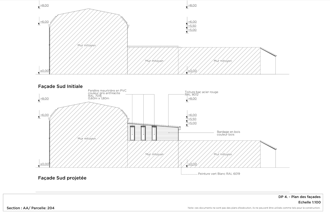 Plan des façades et des toitures Algar - Façade Sud