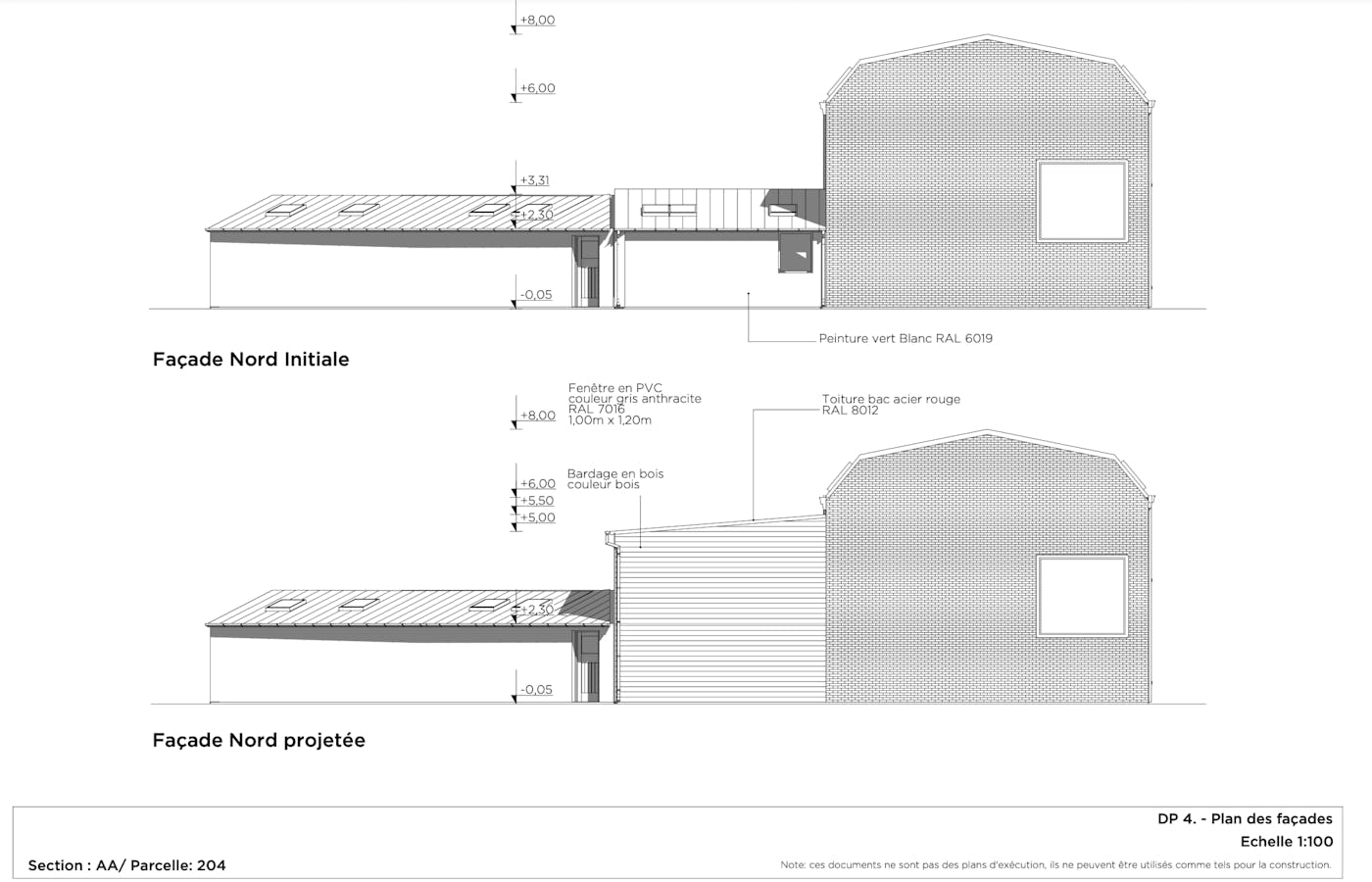 Plan des façades et des toitures Algar - Façade Nord