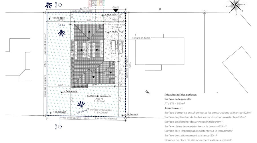 Plan de masse initial déclaration préalable abri de jardin Algar