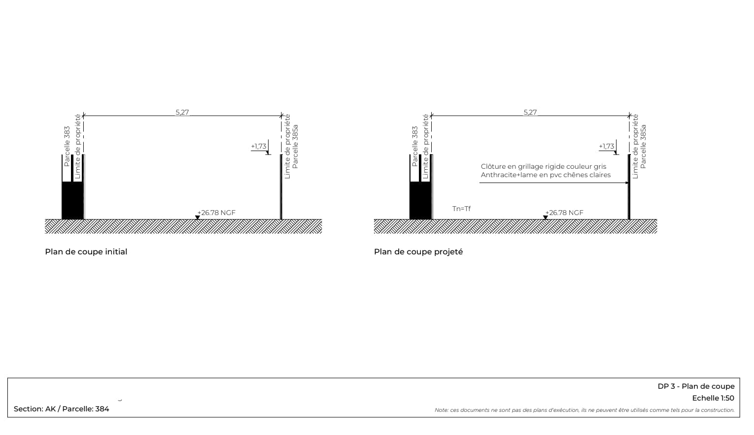 Plan de coupe modification clôture Algar