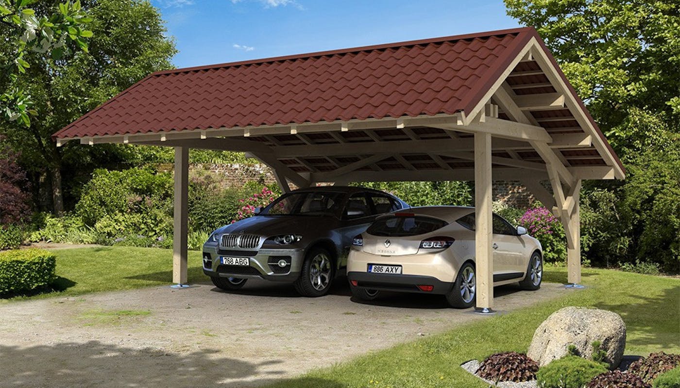 carport à deux pentes avec tuiles