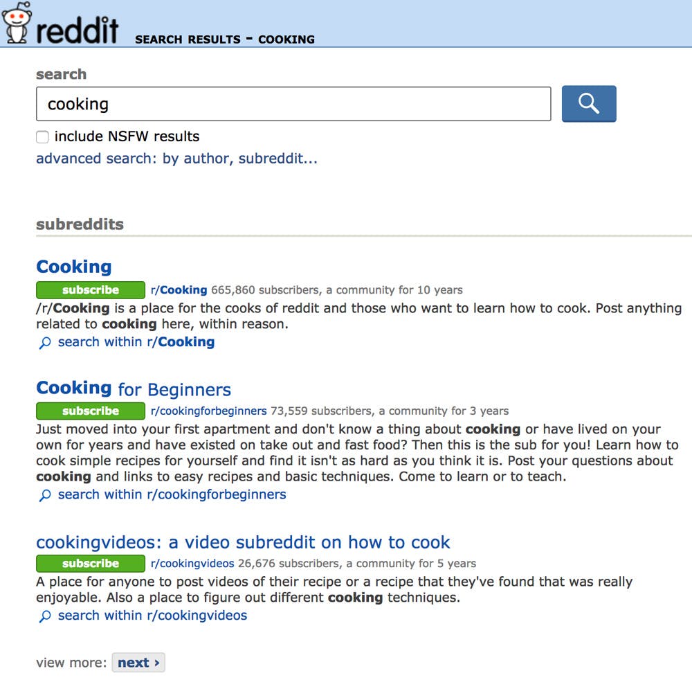 Reddit search example