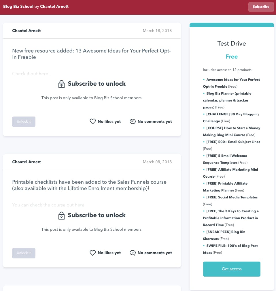 Blog Biz School Membership on Podia