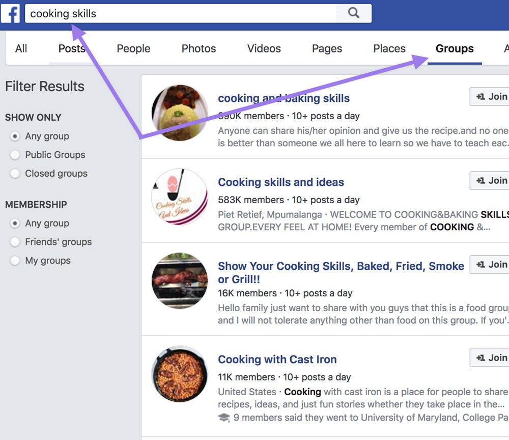 Facebook group example
