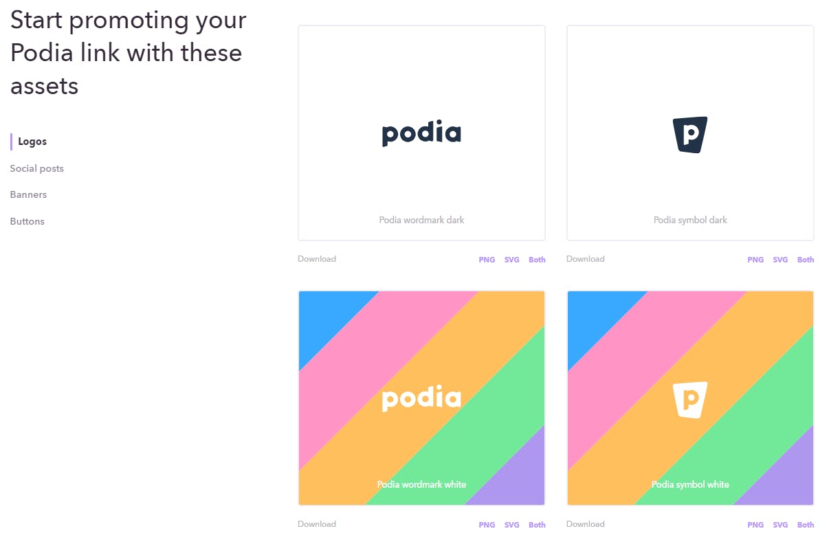 Podia's Refer a Creator Program Assets