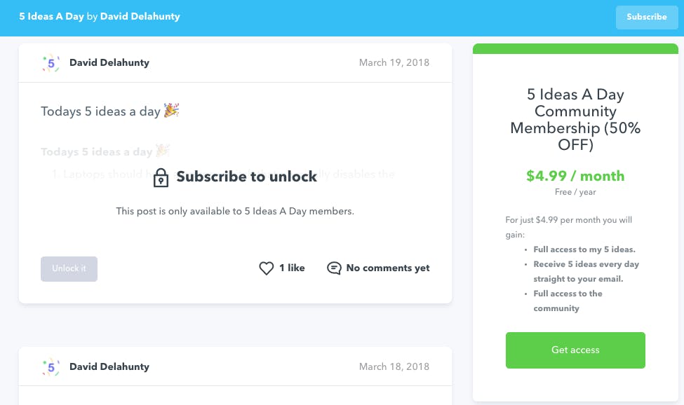 5 Ideas A Day Membership on Podia