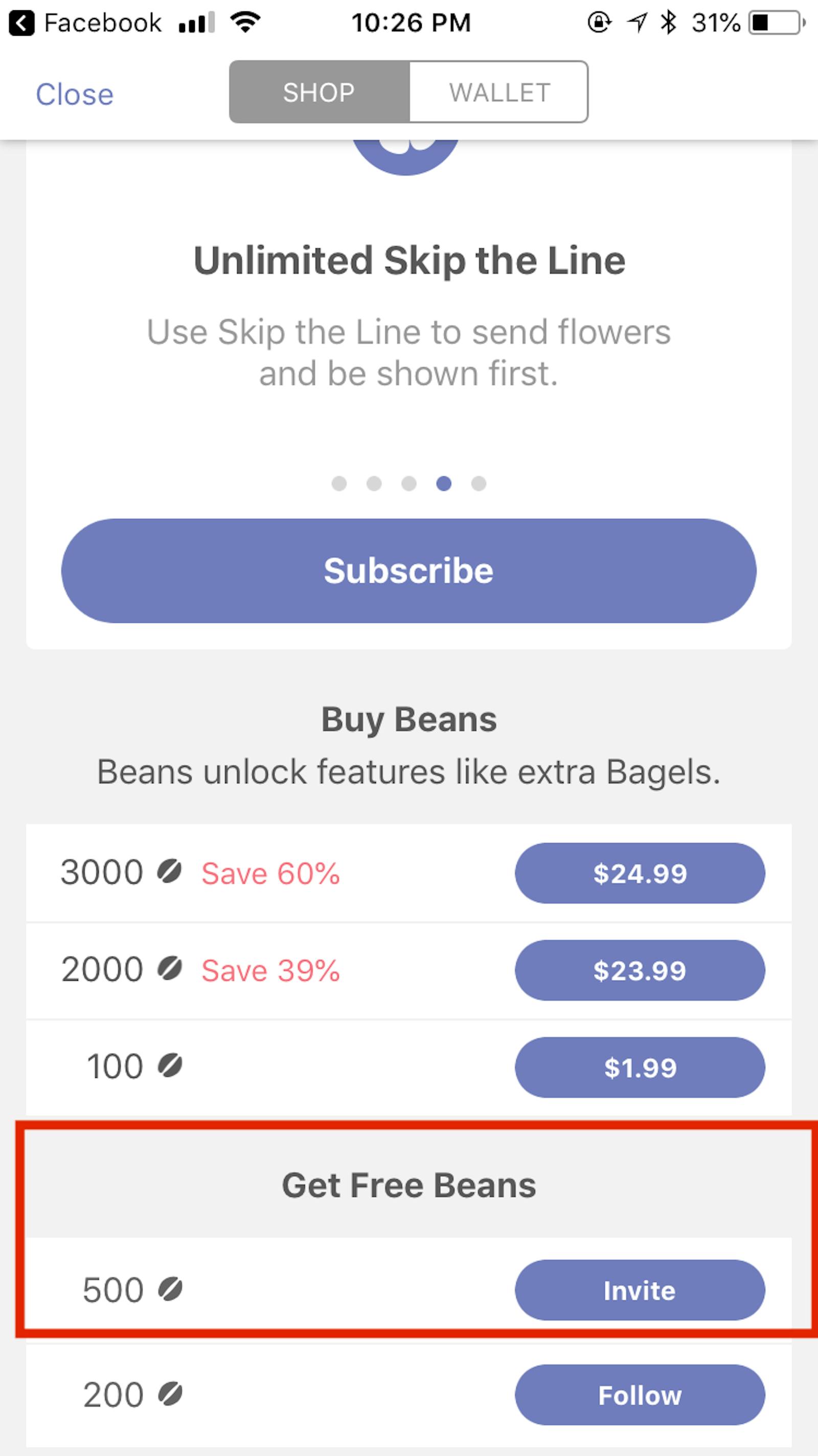 In-app example of marketing