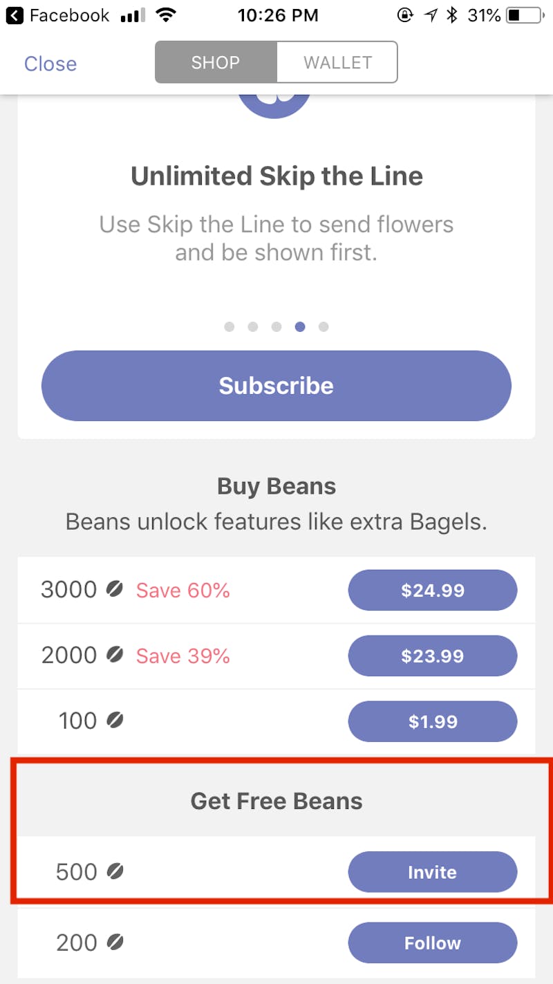 In-app example of marketing 