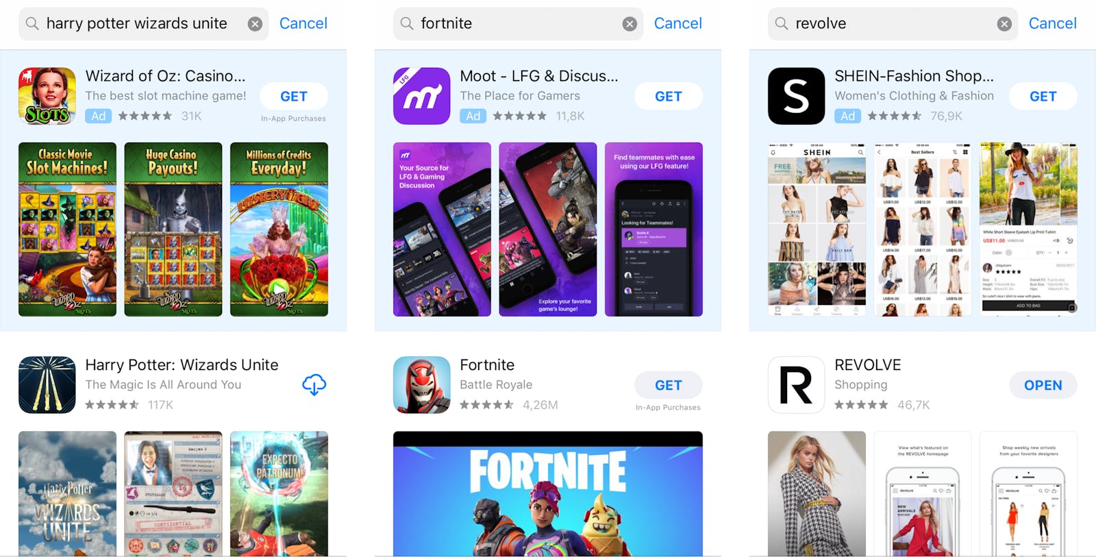 Apple Search Ads examples on the App Store