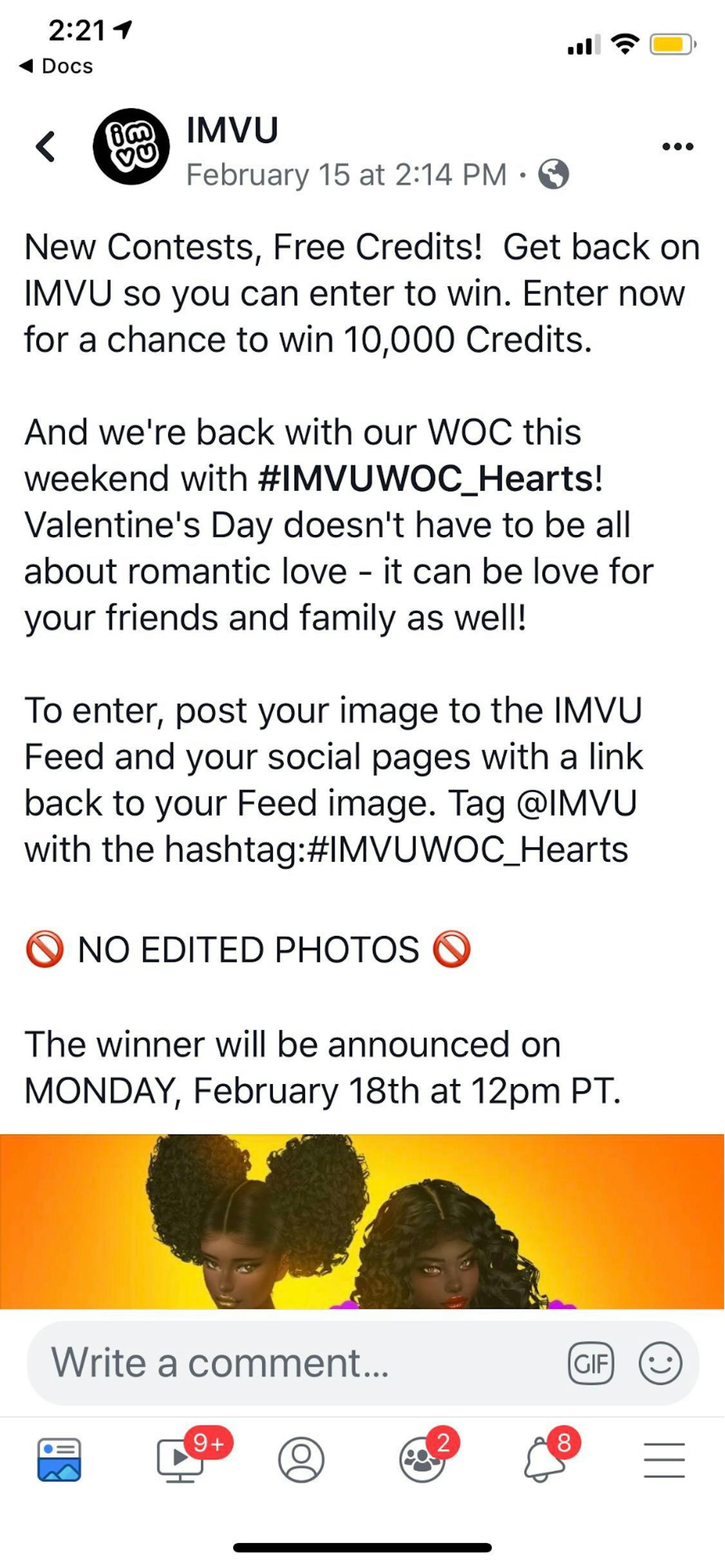 IMVU Facebook ad campaign