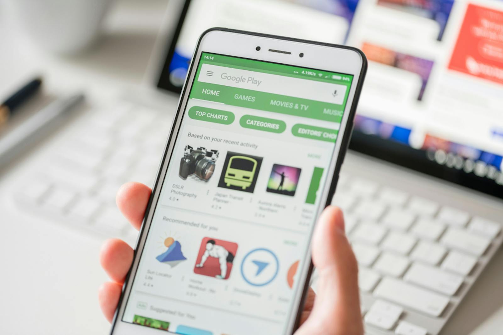 Browsing the Google Play Store on a smartphone