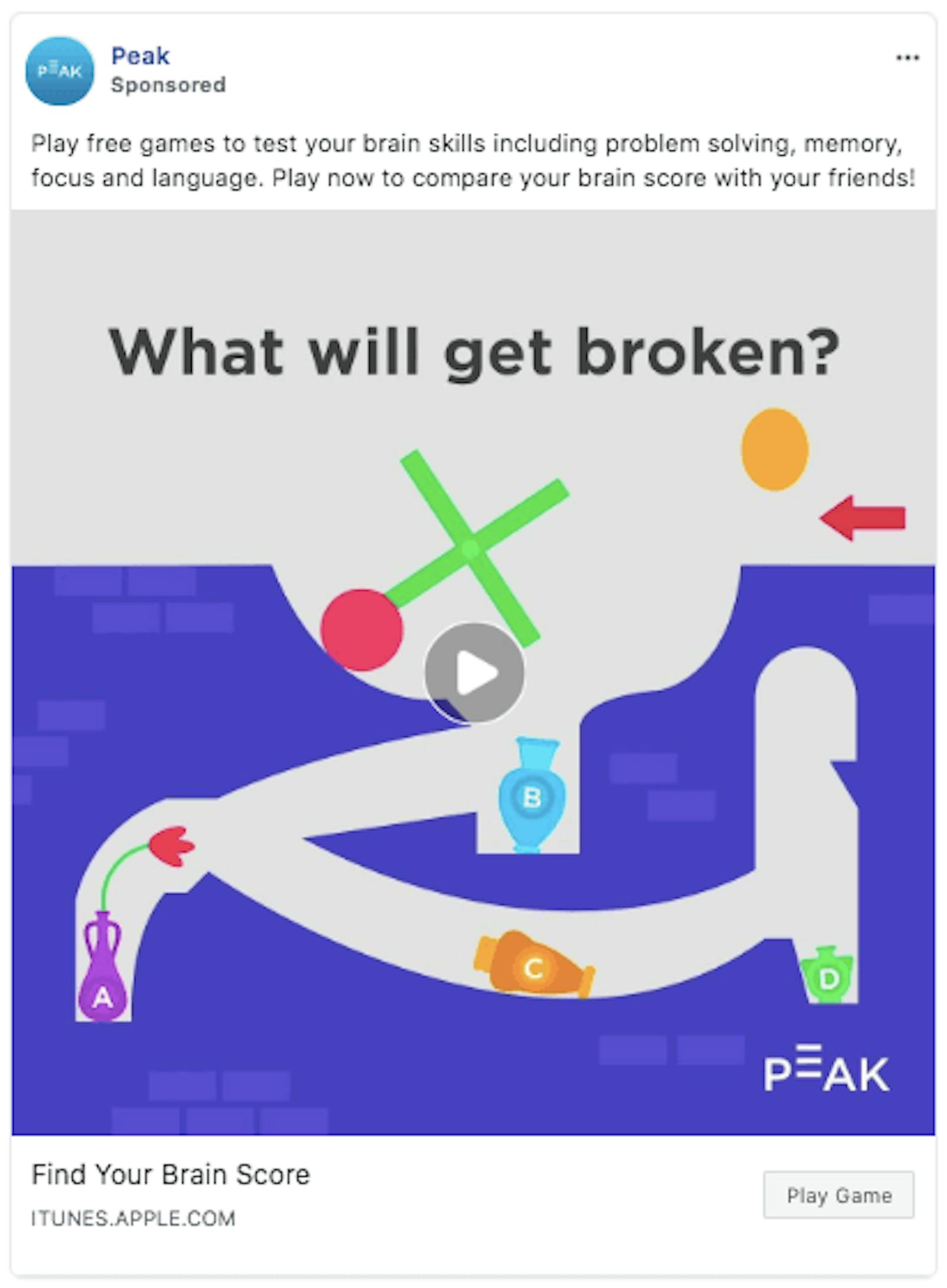 Peak app Facebook advertisement