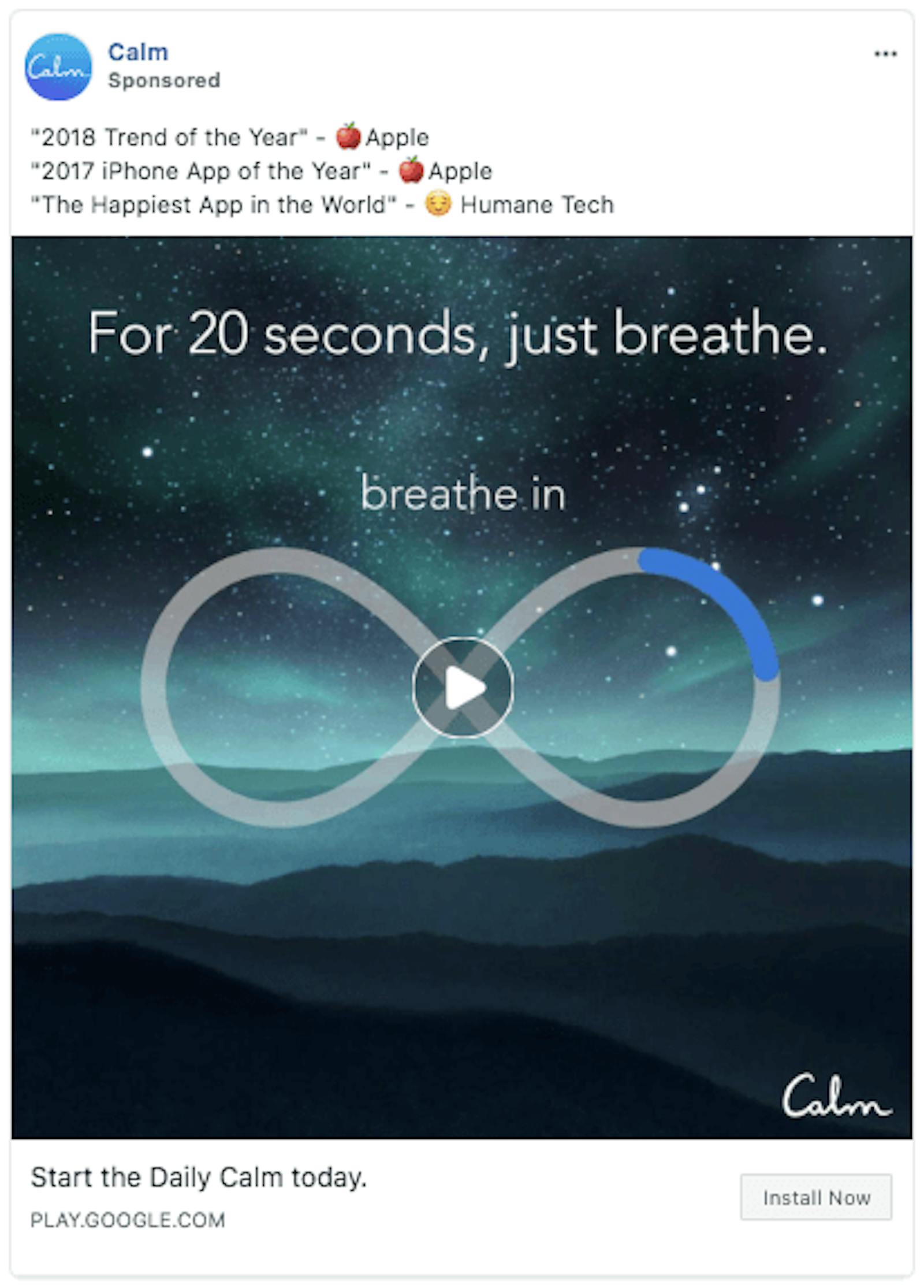 Calm app Facebook advertisement 