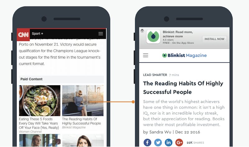 CNN app and Blinkist app examples of advertisements 