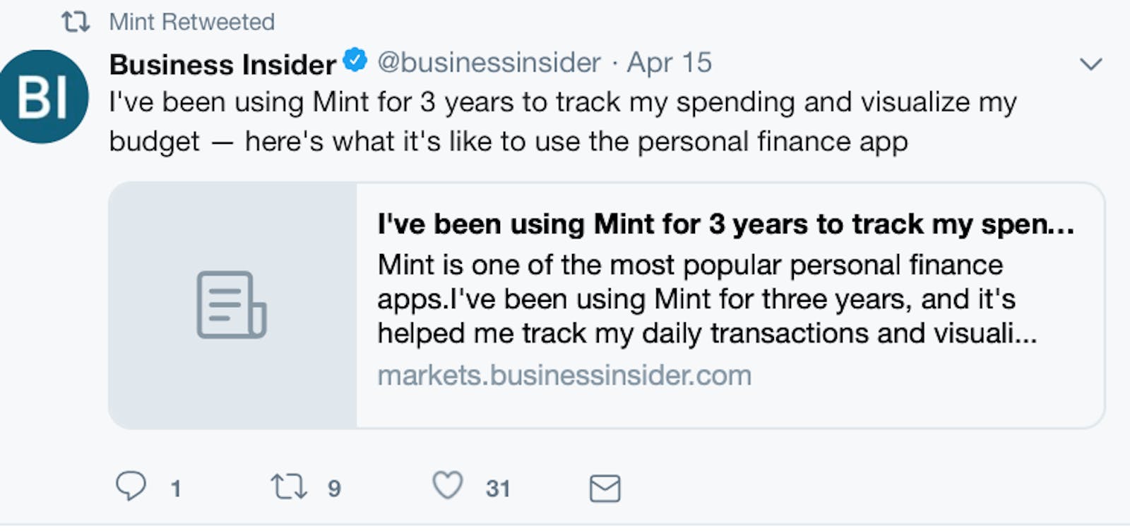 Business Inside Tweet about apps
