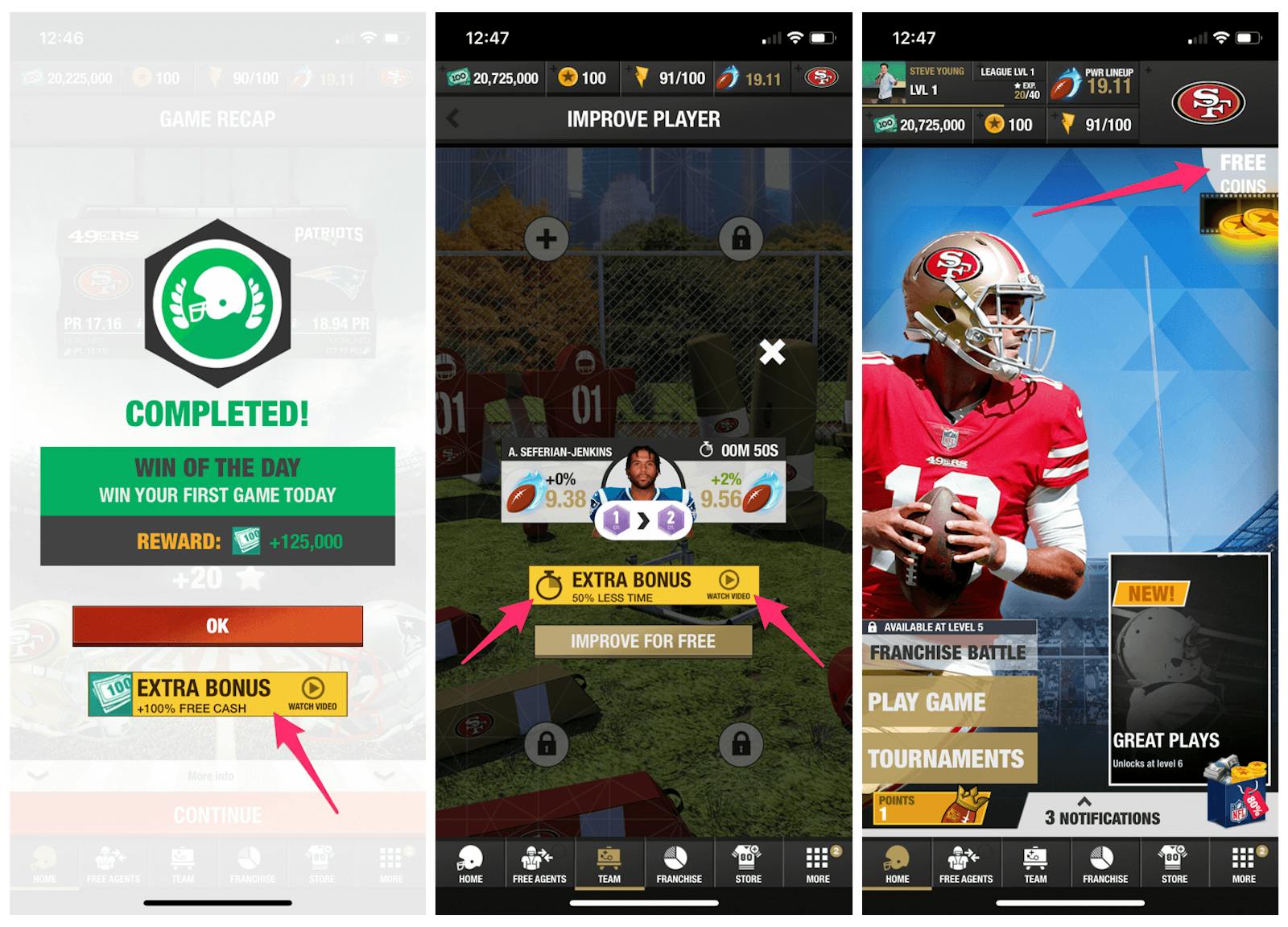 In-app examples of NFL game