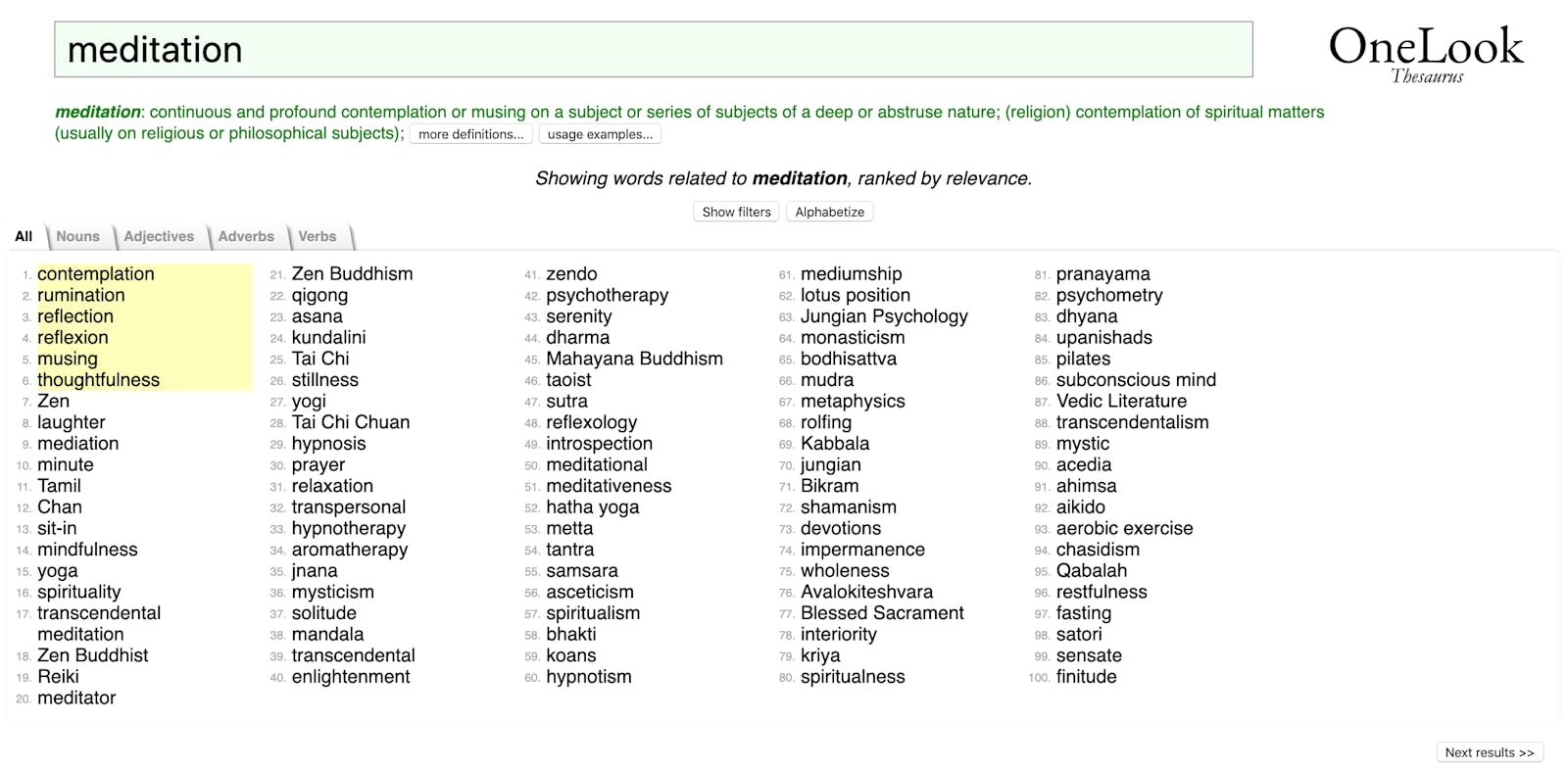 Searching for similar words in thesaurus