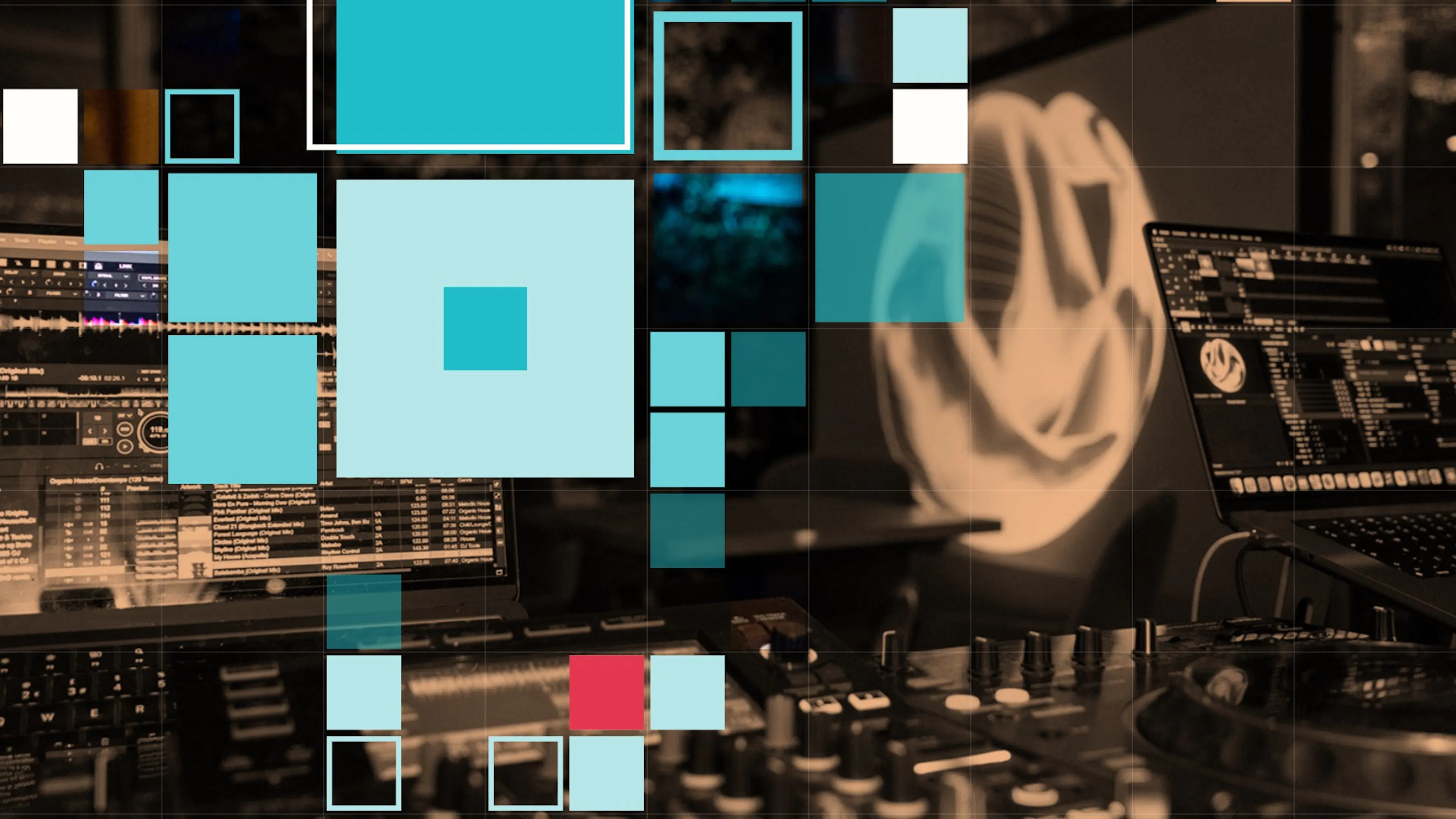 The lead promotional image for the audio visual meet-up overlayed with a unique generative design seeded by the number 3.