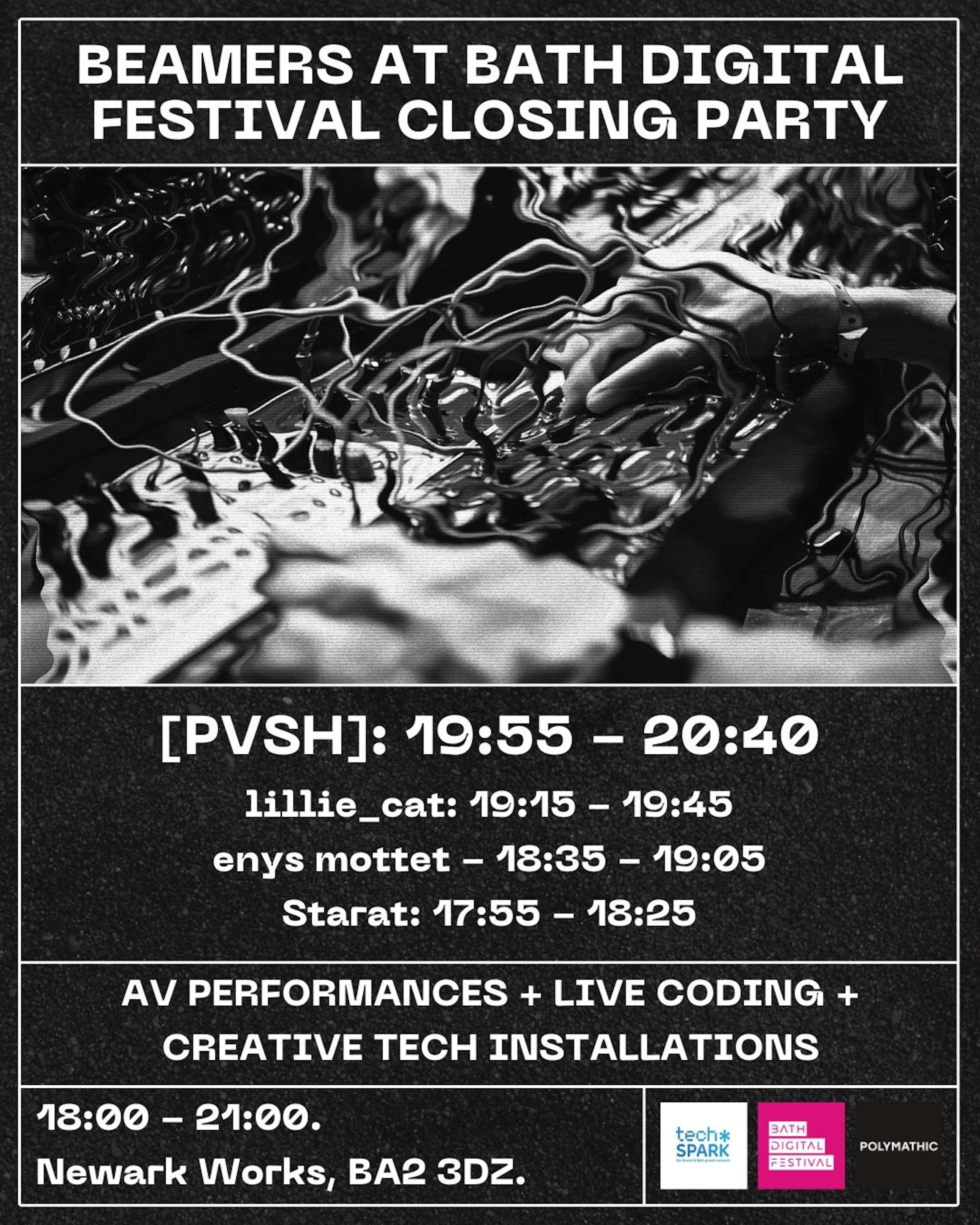 The flyer for the event listing performers and timings.