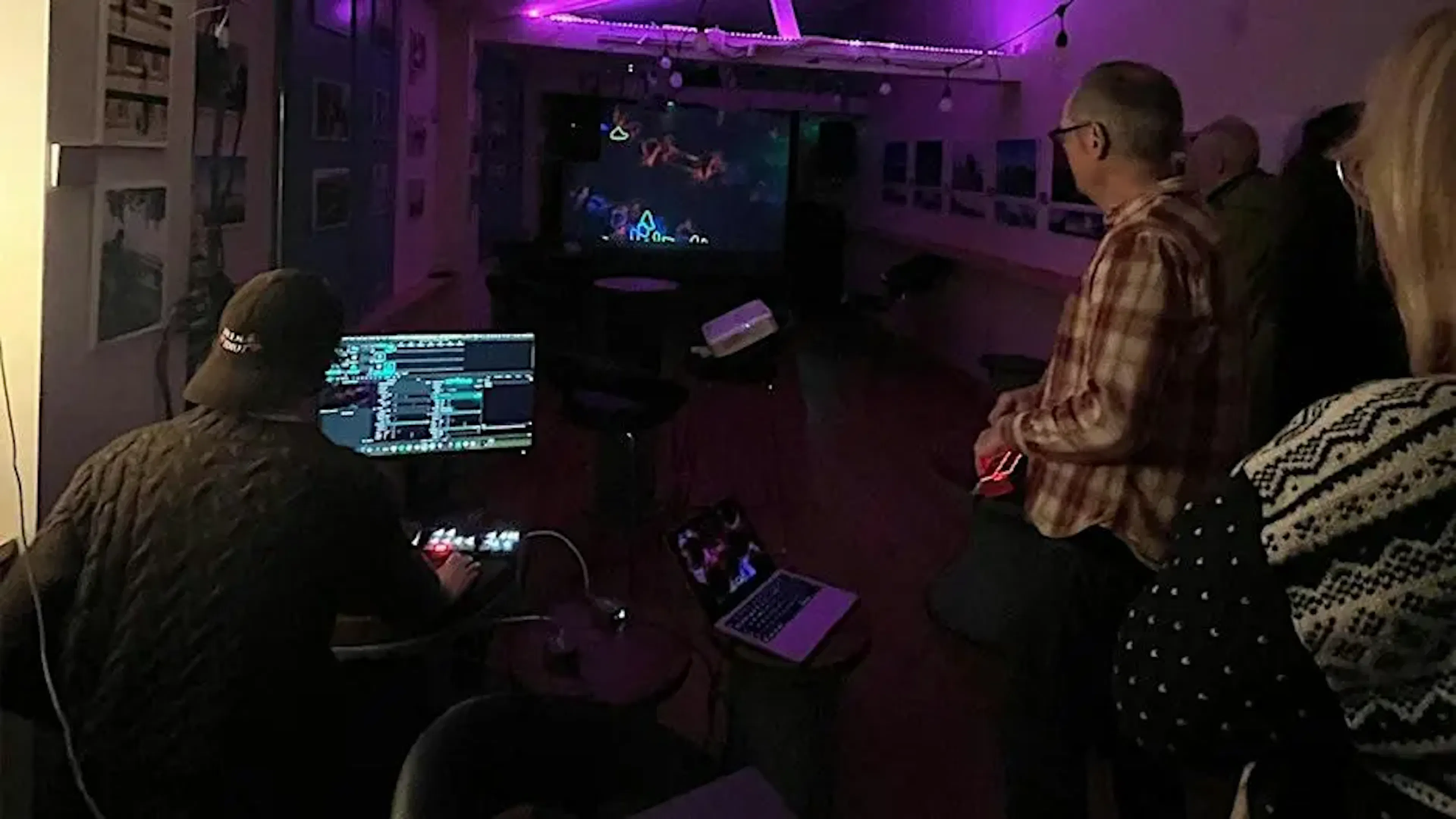Felix Colbert showing work at the audio visual meet-up.