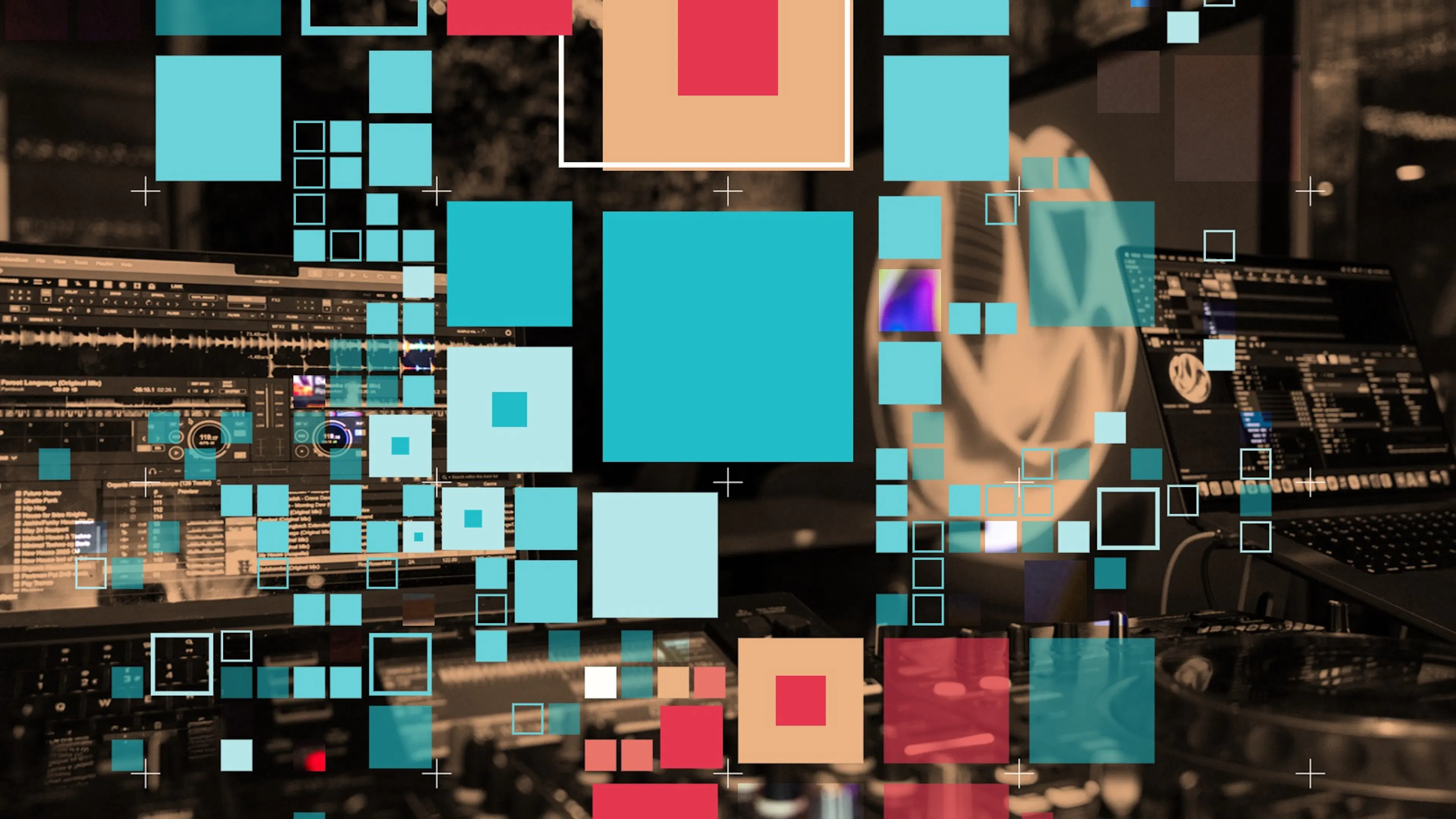 The lead promotional image for the audio visual meet-up overlayed with a unique generative design seeded by the number 11.