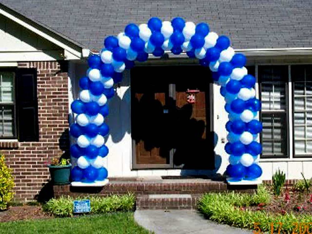 Simple blue and white arch for decorative gate photo