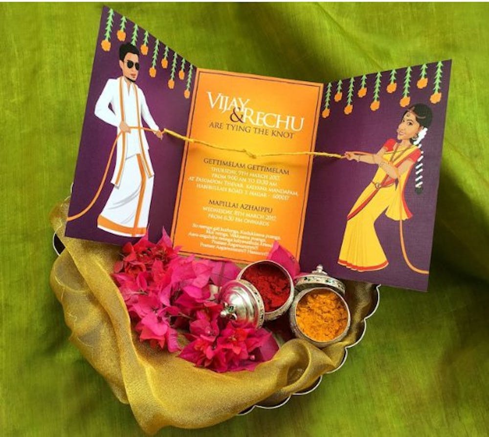 Personalized photo illustration Bengali invitation biyer card
