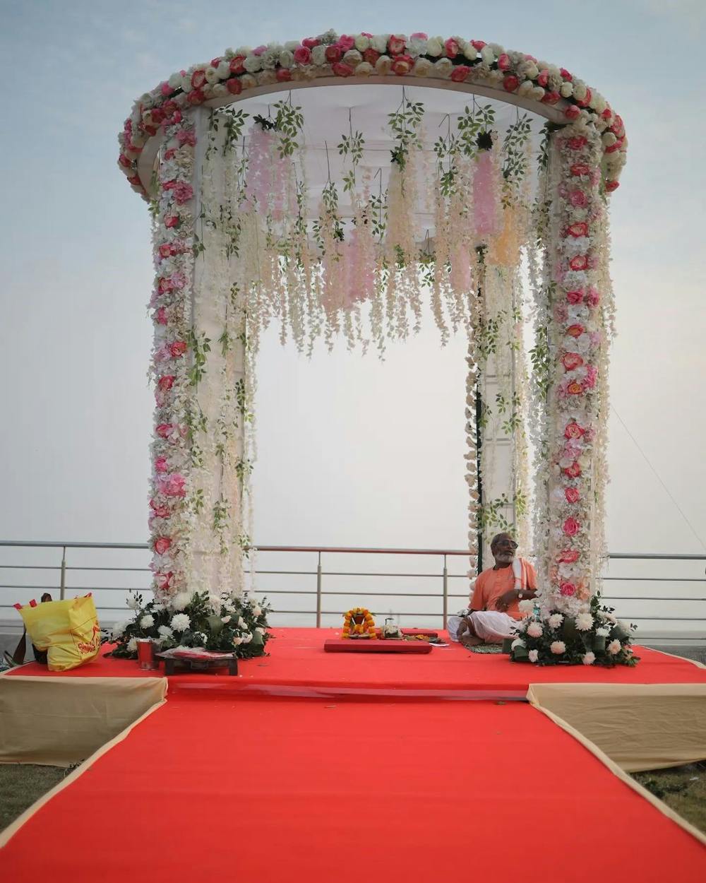 Round floral wedding stage photo