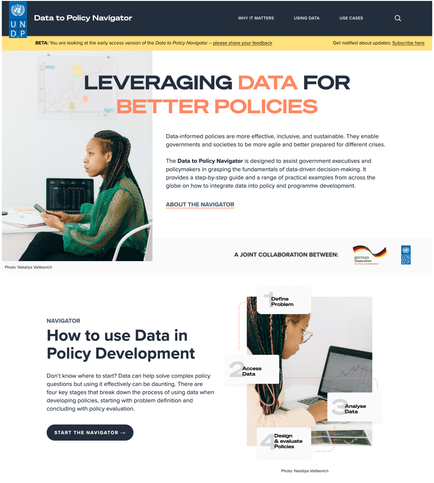 Screenshot of the Data to Policy Navigator website