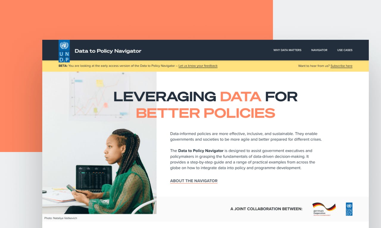 A screenshot of the Data to Policy Navigator website we designed