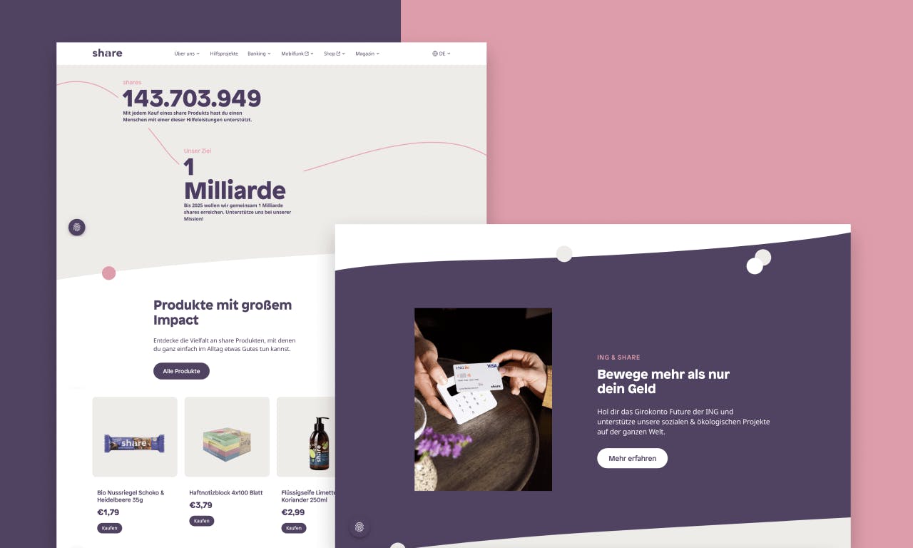 Screenshots of the share website