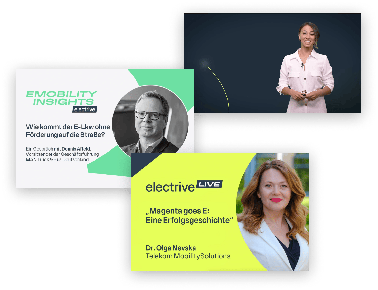 Screenshots of electrive's new on air, event and podcast design
