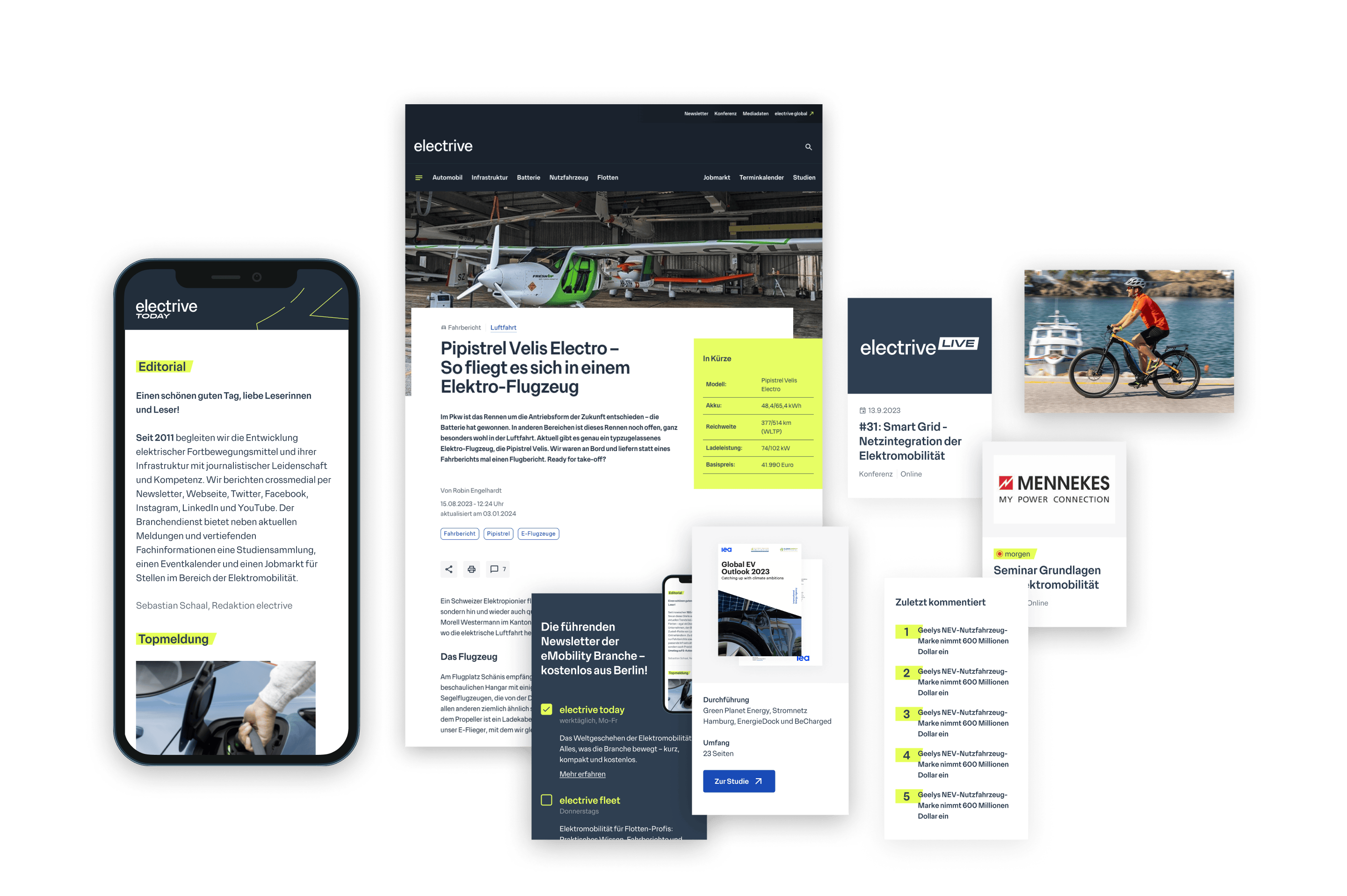 collage of screenshots of various electrive web and newsletter elements