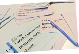 A a pile of "pain" and "gain" notes from the workshop