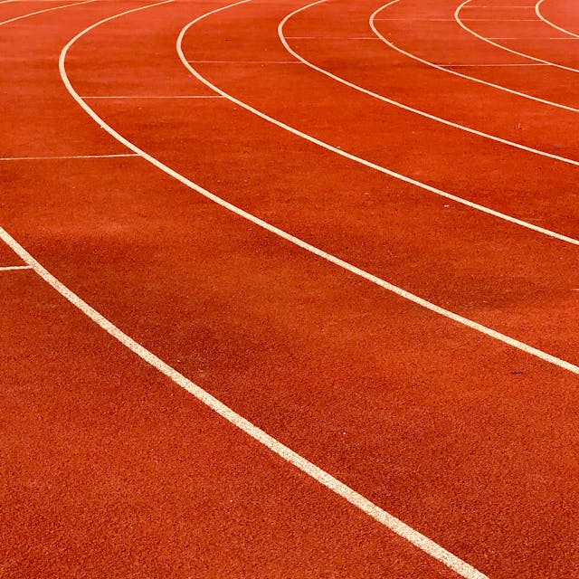 A close-up photo of a running track