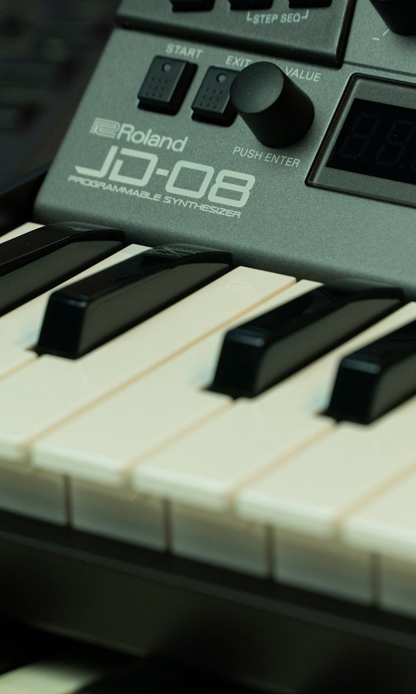 A close-up of a synthesizer